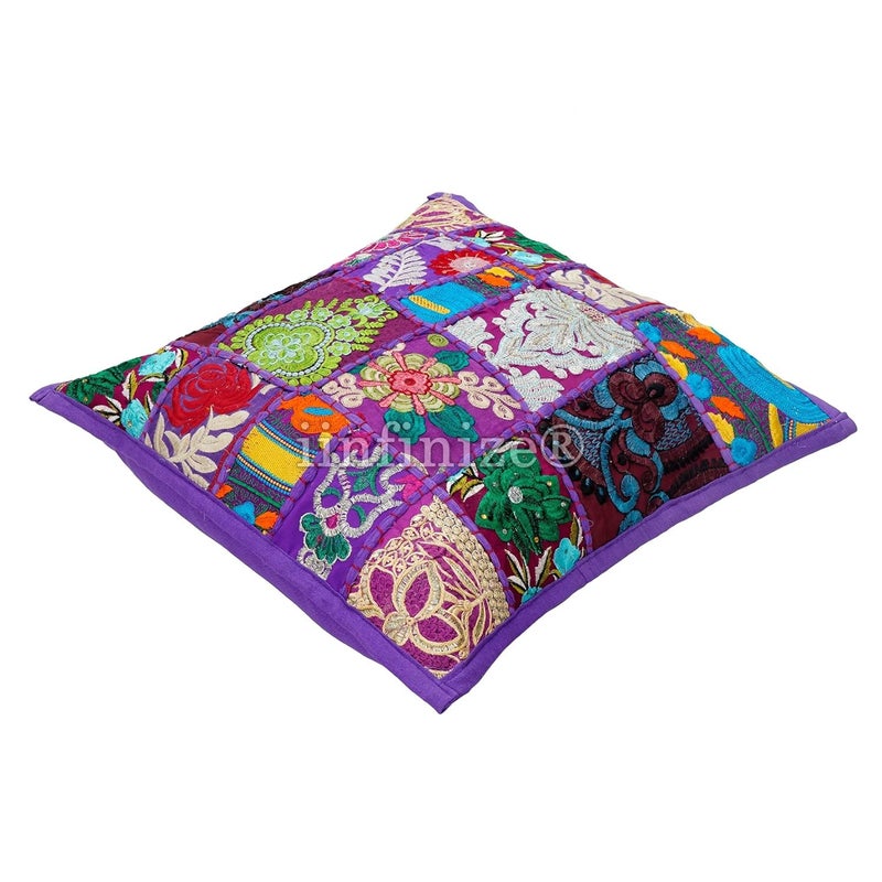iinfinize Rajasthani Khambadiya Pillow Cushion Cover 16 Inch Square Pillow Handmade Cushion Case Patchwork Beautiful Design Pillow Sham Pillow Set of 2 - Image 4