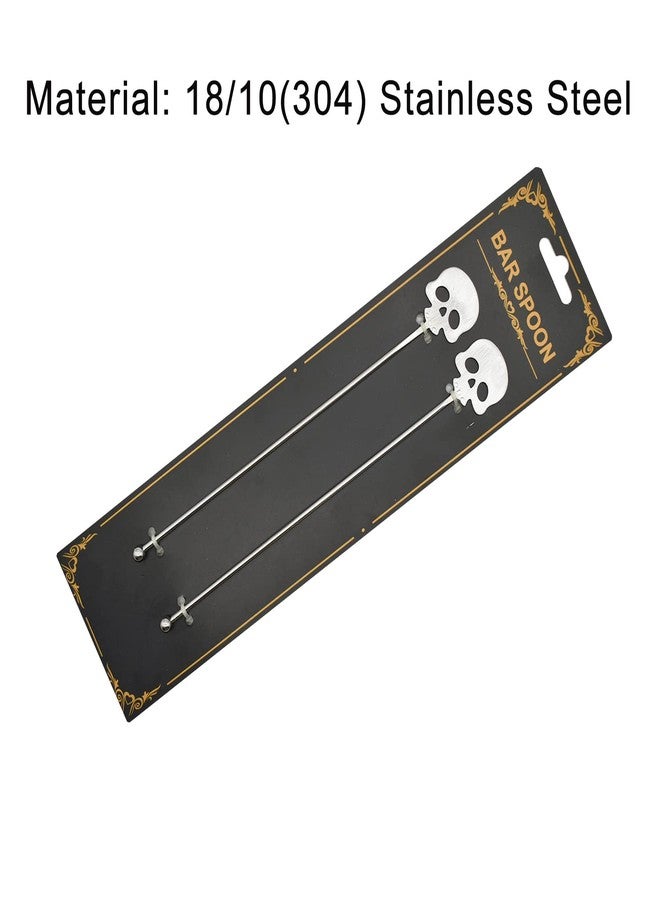 Pinenjoy أعواد تقليب المشروبات من Pinenjoy، قطعتان على شكل جمجمة، طول 8.7 بوصة، قابلة لإعادة الاستخدام، مصنوعة من الفولاذ المقاوم للصدأ 18/10 (304)، مثالية لخلط المشروبات والكوكتيلات في البارات وحفلات الهالوين. - Image 2