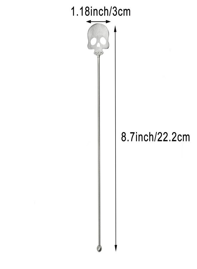 Pinenjoy أعواد تقليب المشروبات من Pinenjoy، قطعتان على شكل جمجمة، طول 8.7 بوصة، قابلة لإعادة الاستخدام، مصنوعة من الفولاذ المقاوم للصدأ 18/10 (304)، مثالية لخلط المشروبات والكوكتيلات في البارات وحفلات الهالوين. - Image 3