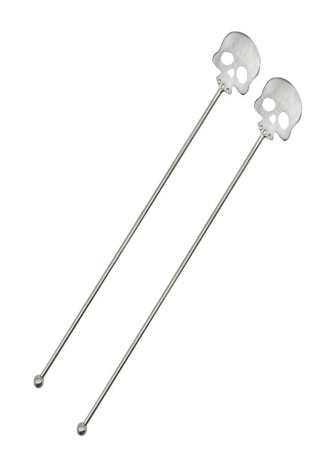 Pinenjoy أعواد تقليب المشروبات من Pinenjoy، قطعتان على شكل جمجمة، طول 8.7 بوصة، قابلة لإعادة الاستخدام، مصنوعة من الفولاذ المقاوم للصدأ 18/10 (304)، مثالية لخلط المشروبات والكوكتيلات في البارات وحفلات الهالوين. - Image 1