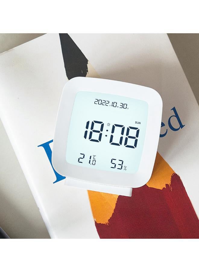 Voice Controlled Night Light Digital Alarm Clock, Led Digital Sleep Smart Electronic Clock with Date and Temperature Display on Screen with Alarm Clock with 12/24 Hours Switch, Simple Operation White