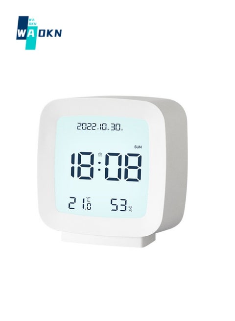 Voice Controlled Night Light Digital Alarm Clock, Led Digital Sleep Smart Electronic Clock with Date and Temperature Display on Screen with Alarm Clock with 12/24 Hours Switch, Simple Operation White