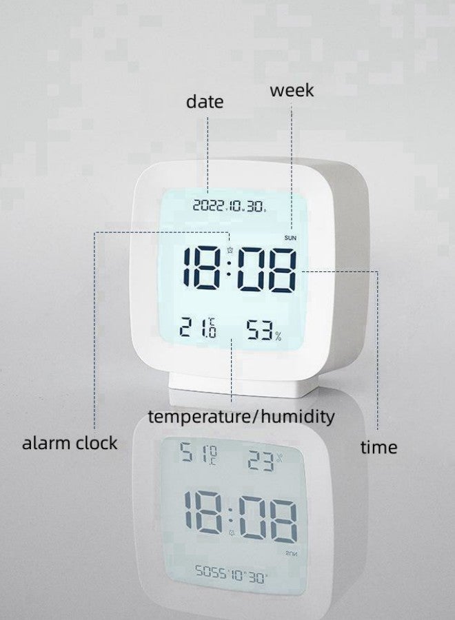 Voice Controlled Night Light Digital Alarm Clock, Led Digital Sleep Smart Electronic Clock with Date and Temperature Display on Screen with Alarm Clock with 12/24 Hours Switch, Simple Operation White