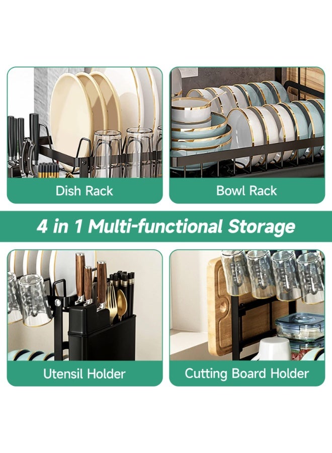 INFOSUN Dish Drying Rack, 2 Tier Dish Rack, Dish Strainers for Kitchen Counter, Dish Drainer, Dish Rack with Drainboard, Large Dish Drying Rack, Collapsible Dish Rack and Drainboard Set ( Black) - Image 4