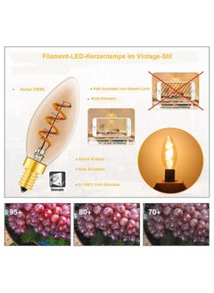 Y&D E14 Dimmable LED Light Bulb, Edison Candle Bulbs C35, 3W Vintage Chandelier 40 Watt Equivalent, Amber Glass Warm White 2200K, Energy Saving for Chandeliers, Wall Lamps (3PCS)  - Image 5