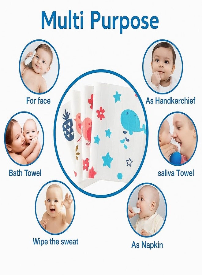 TUMMY Soft Muslin Baby Washcloths – 100% Cotton Face Towels for Newborns, Infants & Toddlers | Gentle, Absorbent & Reusable (Set of 5, Multi-Design) - Image 2