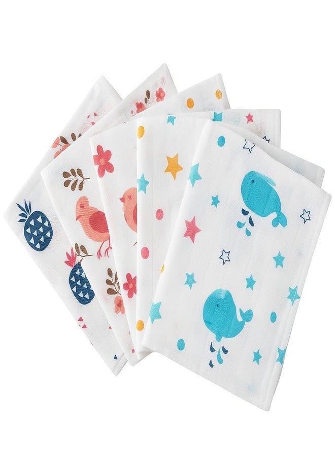 TUMMY Soft Muslin Baby Washcloths – 100% Cotton Face Towels for Newborns, Infants & Toddlers | Gentle, Absorbent & Reusable (Set of 5, Multi-Design) - Image 1
