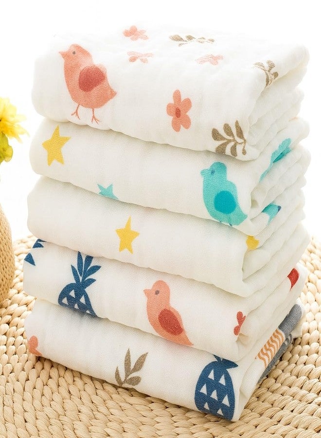 TUMMY Soft Muslin Baby Washcloths – 100% Cotton Face Towels for Newborns, Infants & Toddlers | Gentle, Absorbent & Reusable (Set of 5, Multi-Design) - Image 4
