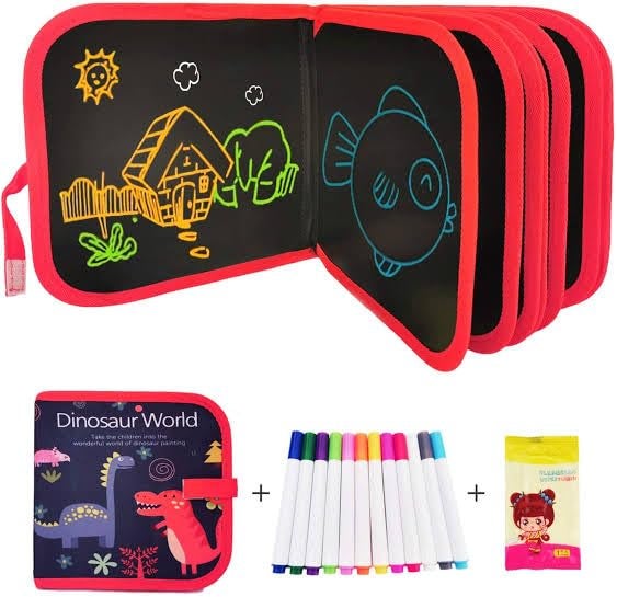 SHAKTISM DIY Reusable Graffiti Blackboard Drawing Book, 14 Pages, 12 Coloured Chalk Markers, 2 Cleansing Wipes - Blackboard Drawing Book Coloring Doodle Slate Randon Design and Colour - Image 1