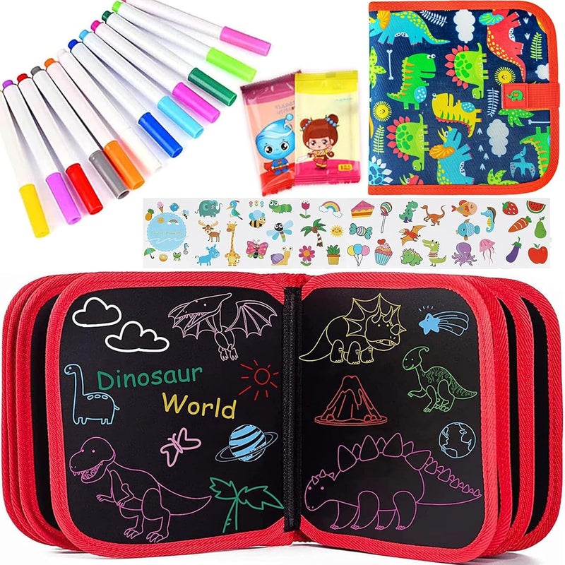 SHAKTISM DIY Reusable Graffiti Blackboard Drawing Book, 14 Pages, 12 Coloured Chalk Markers, 2 Cleansing Wipes - Blackboard Drawing Book Coloring Doodle Slate Randon Design and Colour - Image 2