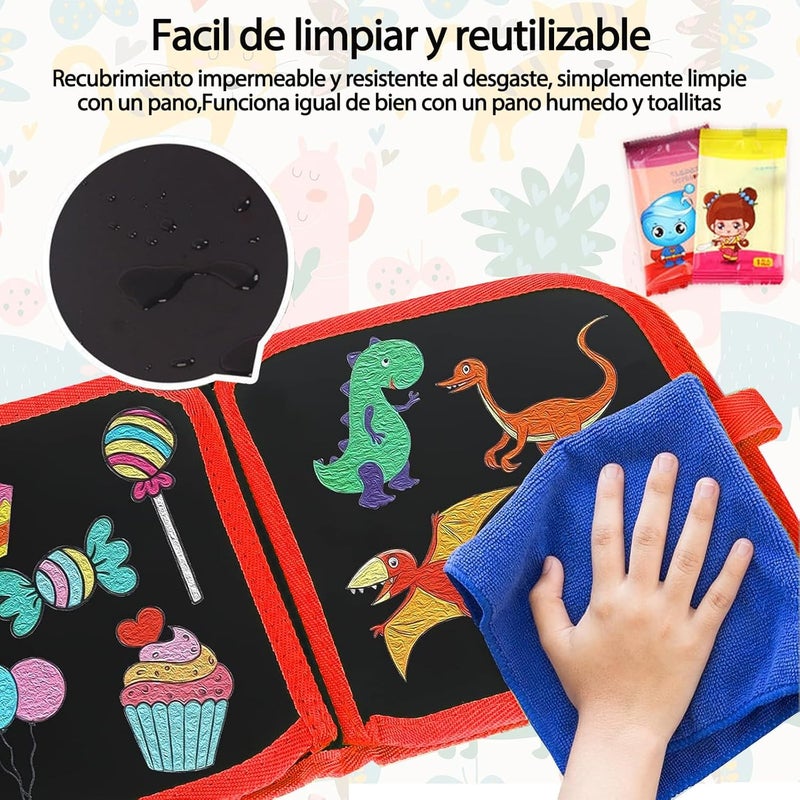 SHAKTISM DIY Reusable Graffiti Blackboard Drawing Book, 14 Pages, 12 Coloured Chalk Markers, 2 Cleansing Wipes - Blackboard Drawing Book Coloring Doodle Slate Randon Design and Colour - Image 4