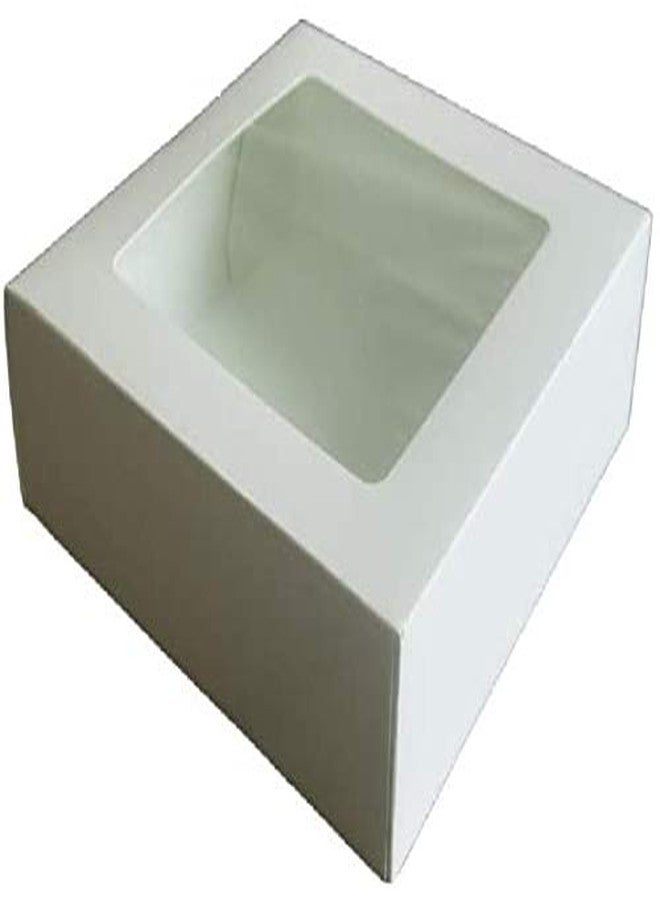 BAKEFY� 20+20 White and Kraft 4 Brownie Holder 6X6X2 INCH Bakery Boxes with Window Cookie Box, Paper Gift Boxes, Treat Box for Cupcakes, Pastries and Small Cakes - Image 4