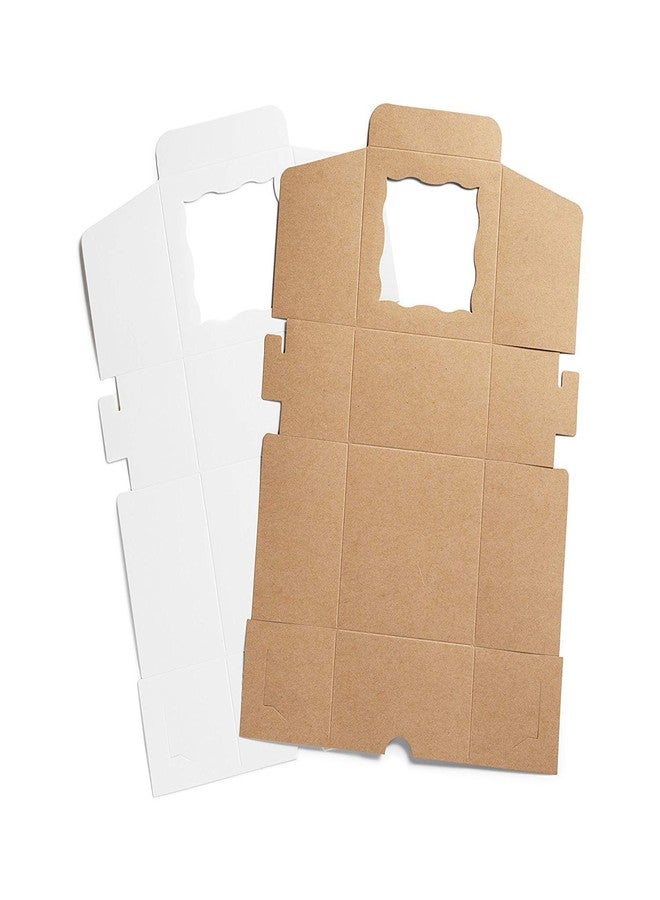 BAKEFY� 20+20 White and Kraft 4 Brownie Holder 6X6X2 INCH Bakery Boxes with Window Cookie Box, Paper Gift Boxes, Treat Box for Cupcakes, Pastries and Small Cakes - Image 1