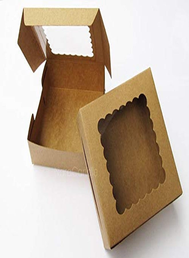 BAKEFY� 20+20 White and Kraft 4 Brownie Holder 6X6X2 INCH Bakery Boxes with Window Cookie Box, Paper Gift Boxes, Treat Box for Cupcakes, Pastries and Small Cakes - Image 2