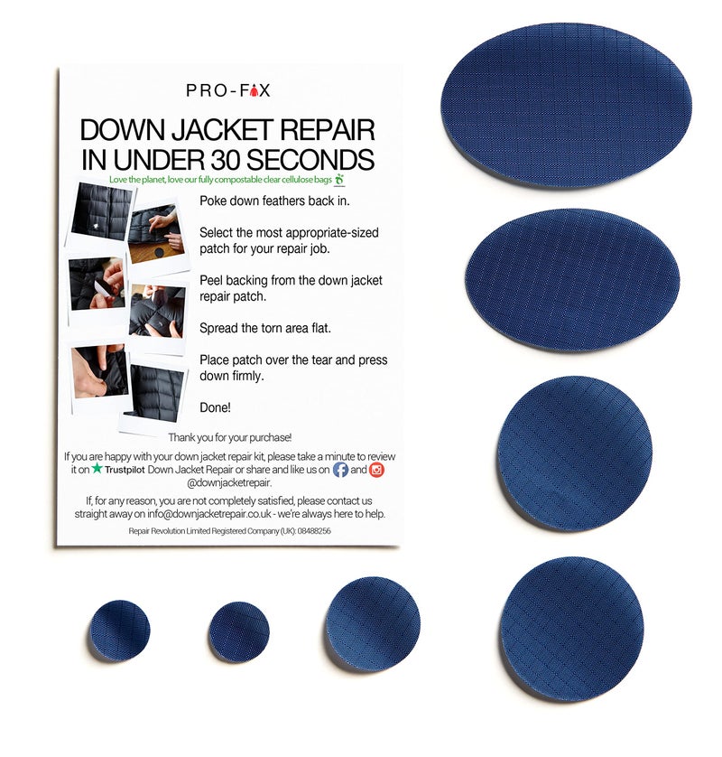 DJR Pro-Fix Down Jacket Repair Patches Easy to Use, Pre-Cut, Self-Adhesive, Waterproof, Tear-Resistant Rip-Stop Nylon Fabric Patches for Jackets & Patches for Clothing, Down Jacket Patches - Dark Blue - Image 2