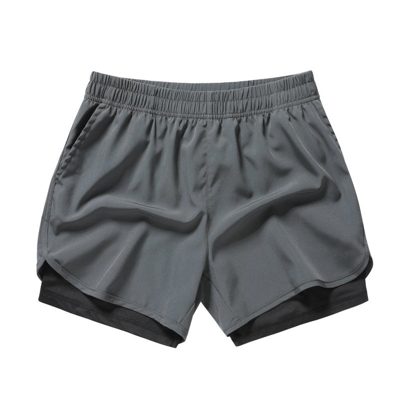Generic Mens Quick-Dry 2-in-1 Running Shorts with Phone Pocket Dark gray