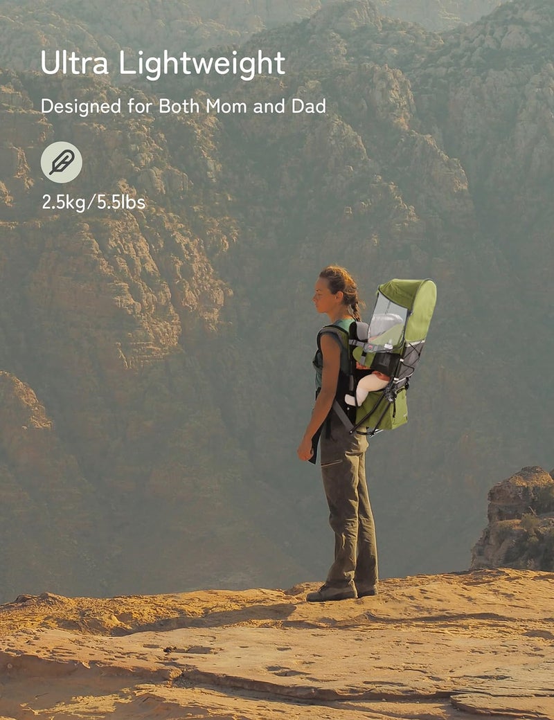 besrey Baby Backpack Carrier, Toddler Hiking Backpack with Safety 3-Height Seat, Adjustable Straps&Waist Belt, Foldable Frame Lightweight Large Capacity Child Carrier for Hiking Army Green - Image 3