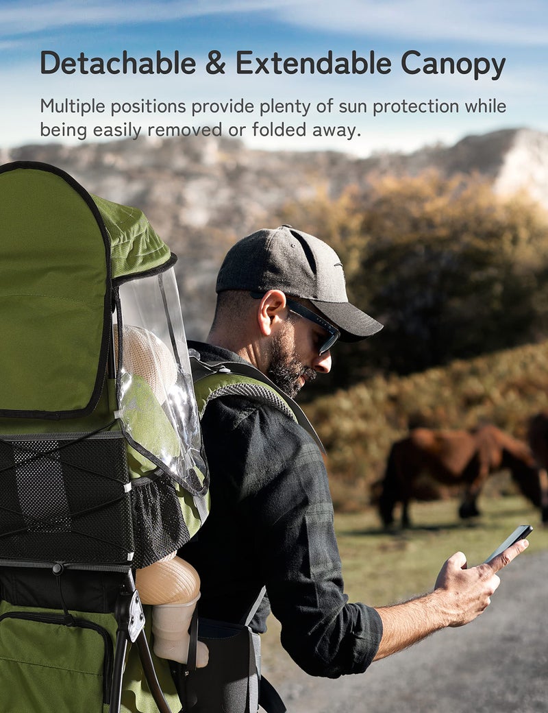 besrey Baby Backpack Carrier, Toddler Hiking Backpack with Safety 3-Height Seat, Adjustable Straps&Waist Belt, Foldable Frame Lightweight Large Capacity Child Carrier for Hiking Army Green - Image 5