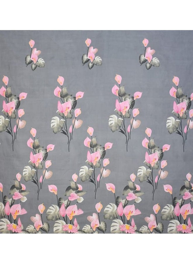 BSB HOME BSB HOME Premium Cotton Feel Single Bedsheet with One Pillow Cover for Coat/Diwan/ 4x6 Bed 180 Tc (152 x 228 cm, Grey & Pink Flower)  - Image 2