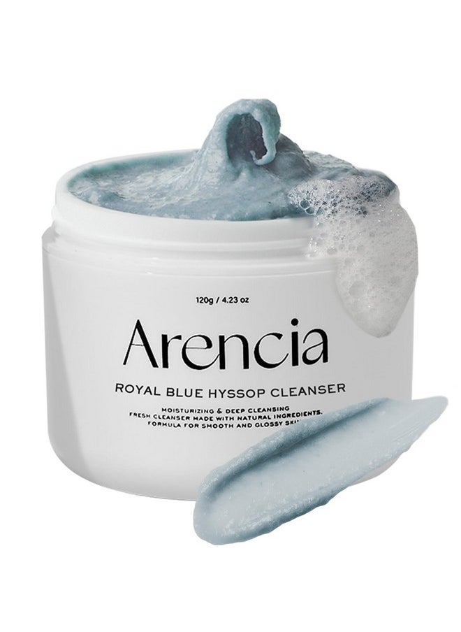arencia Royal Blue Hyssop Brightening Face Scrub & Exfoliator Spa Quality All Skin Types Vegan Deepcleansing & Moisturizing Facial Cleanser (4.23Oz)  - Image 1