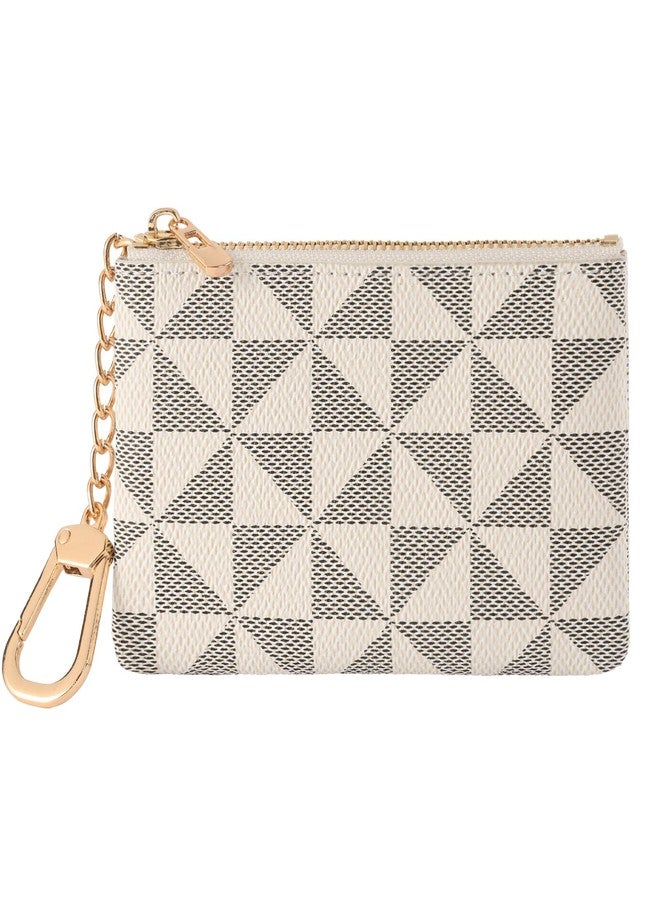 FOUSIVOU Leather Coin Purse for Women with KeyChain Small Zipper Change Purse coin Pouch Card Holder Wallet Clutch for Women & Men (White) - Image 1