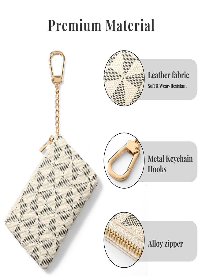 FOUSIVOU Leather Coin Purse for Women with KeyChain Small Zipper Change Purse coin Pouch Card Holder Wallet Clutch for Women & Men (White) - Image 5