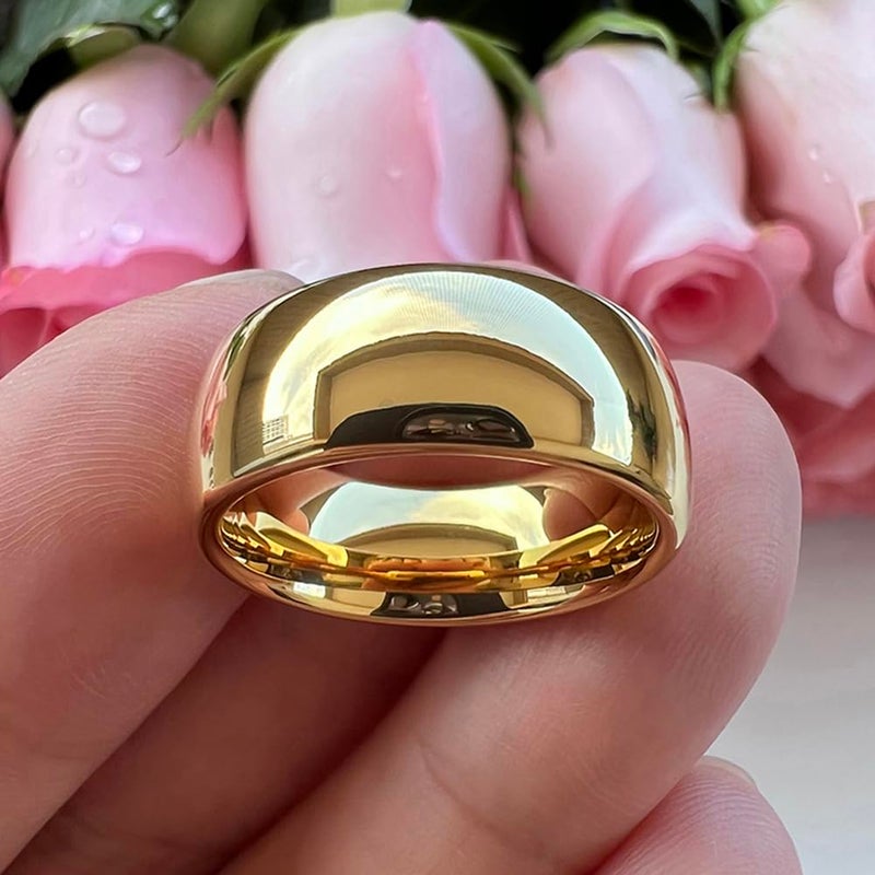 TUTISS 8mm Gold Tungsten Rings for Men Women Engagement Wedding Bands Domed Polished Comfort Fit Size 11 - Image 3