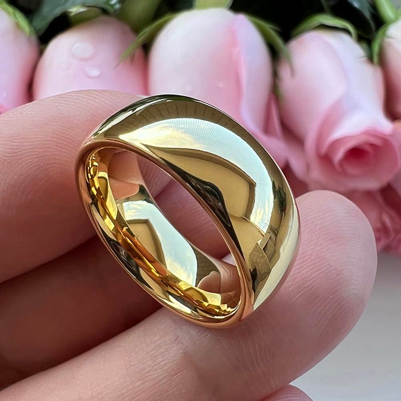 TUTISS 8mm Gold Tungsten Rings for Men Women Engagement Wedding Bands Domed Polished Comfort Fit Size 11 - Image 2
