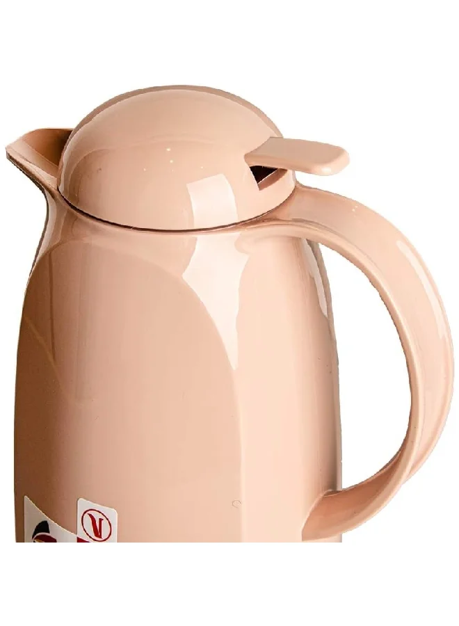 Valk Double Wall Glass Anti-Leakage Wide Mouth Vacuum Flask with Push Cover Light Pink 1 L 04-505