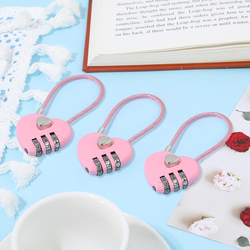 3 combination locks, 3-digit pink combination mini love heart lock with 4.1-inch steel wire rope, airtight waterproof lock for bags - Image 4