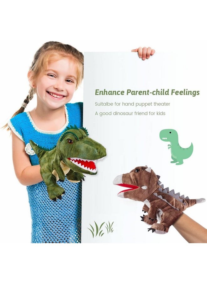 STORE 2508 - Store2508 Plush Dinosaur Hand Puppets, Soft Dinosaur Toy Stuffed Puppets Gifts for Kids (2 Pcs (Brown & Green)) - Image 1