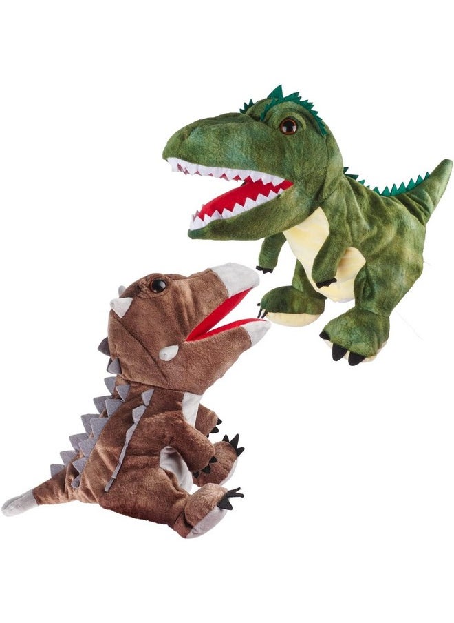 STORE 2508 - Store2508 Plush Dinosaur Hand Puppets, Soft Dinosaur Toy Stuffed Puppets Gifts for Kids (2 Pcs (Brown & Green)) - Image 1