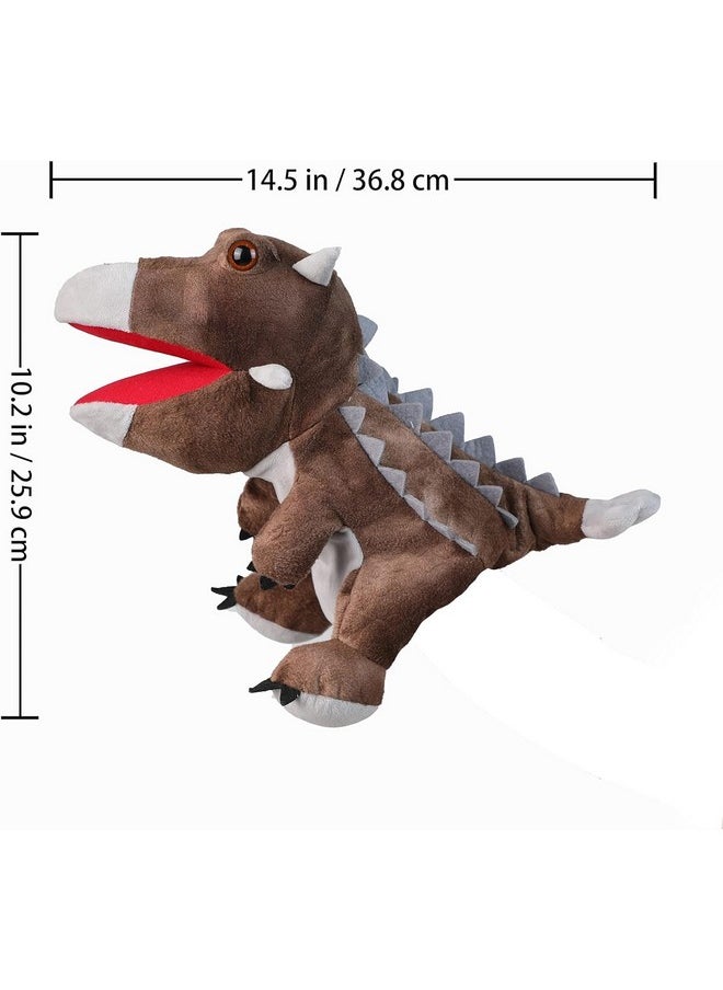 STORE 2508 - Store2508 Plush Dinosaur Hand Puppets, Soft Dinosaur Toy Stuffed Puppets Gifts for Kids (2 Pcs (Brown & Green)) - Image 1