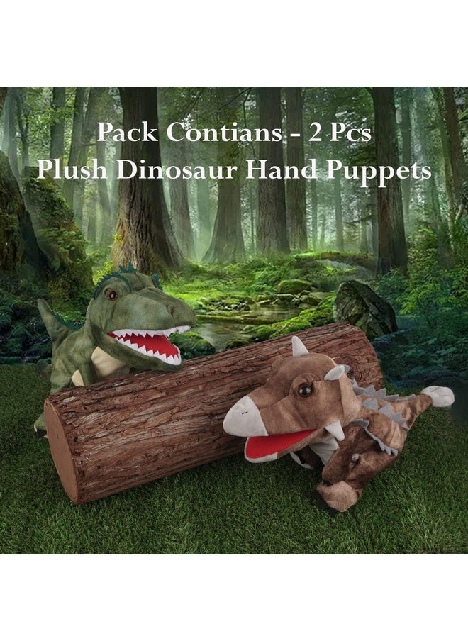 STORE 2508 - Store2508 Plush Dinosaur Hand Puppets, Soft Dinosaur Toy Stuffed Puppets Gifts for Kids (2 Pcs (Brown & Green)) - Image 1