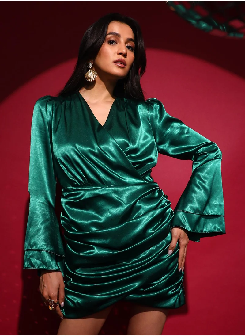 PINACOLADA Women's Emerald Green Satin Mini Dress