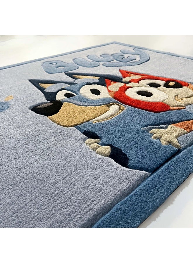 Carpetivity Blue Bluey & Bingo Kids Carpet – a soft tufted rug ideal for children’s rooms. Perfect for bedrooms and playrooms, this area carpet features a fun design and cozy feel. Dry clean only.  - Image 5