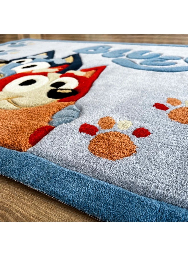 Carpetivity Blue Bluey & Bingo Kids Carpet – a soft tufted rug ideal for children’s rooms. Perfect for bedrooms and playrooms, this area carpet features a fun design and cozy feel. Dry clean only.  - Image 3