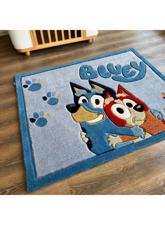 Carpetivity Blue Bluey & Bingo Kids Carpet – a soft tufted rug ideal for children’s rooms. Perfect for bedrooms and playrooms, this area carpet features a fun design and cozy feel. Dry clean only.  - Image 2