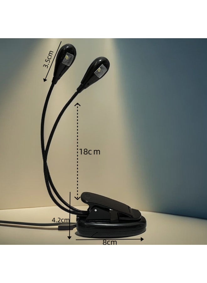 Spectrum Rack Light LED Music Score Light USB Clip-on Spectrum Table Light Guitar Erhu Musical Instrument Double Head Adjustable Piano Light-Light Source Power:0.5W-14W-Light Color:906c Single Pole 2 Lights