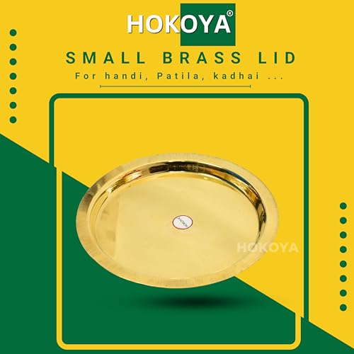 HOKOYA® Small Brass Lid | 7.7 Inch (19.5 cm) Cover for Small Handi, Patila & Kadhai | Mirror-Finish Traditional Indian Utensil | Lightweight 80 g | Brass Kitchen Accessory - Image 2