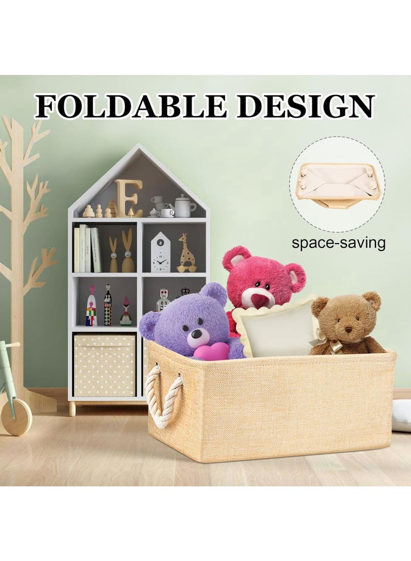 Zikra Closet Storage Bins, 36*26*16 CM Linen Fabric Cube Storage Bin with Handles, Foldable Laundry Baskets for Shelves, Wardrobe, Toys, Clothes, Office, Nursery, Beige - Image 2