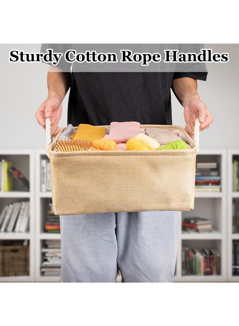 Zikra Closet Storage Bins, 36*26*16 CM Linen Fabric Cube Storage Bin with Handles, Foldable Laundry Baskets for Shelves, Wardrobe, Toys, Clothes, Office, Nursery, Beige - Image 3