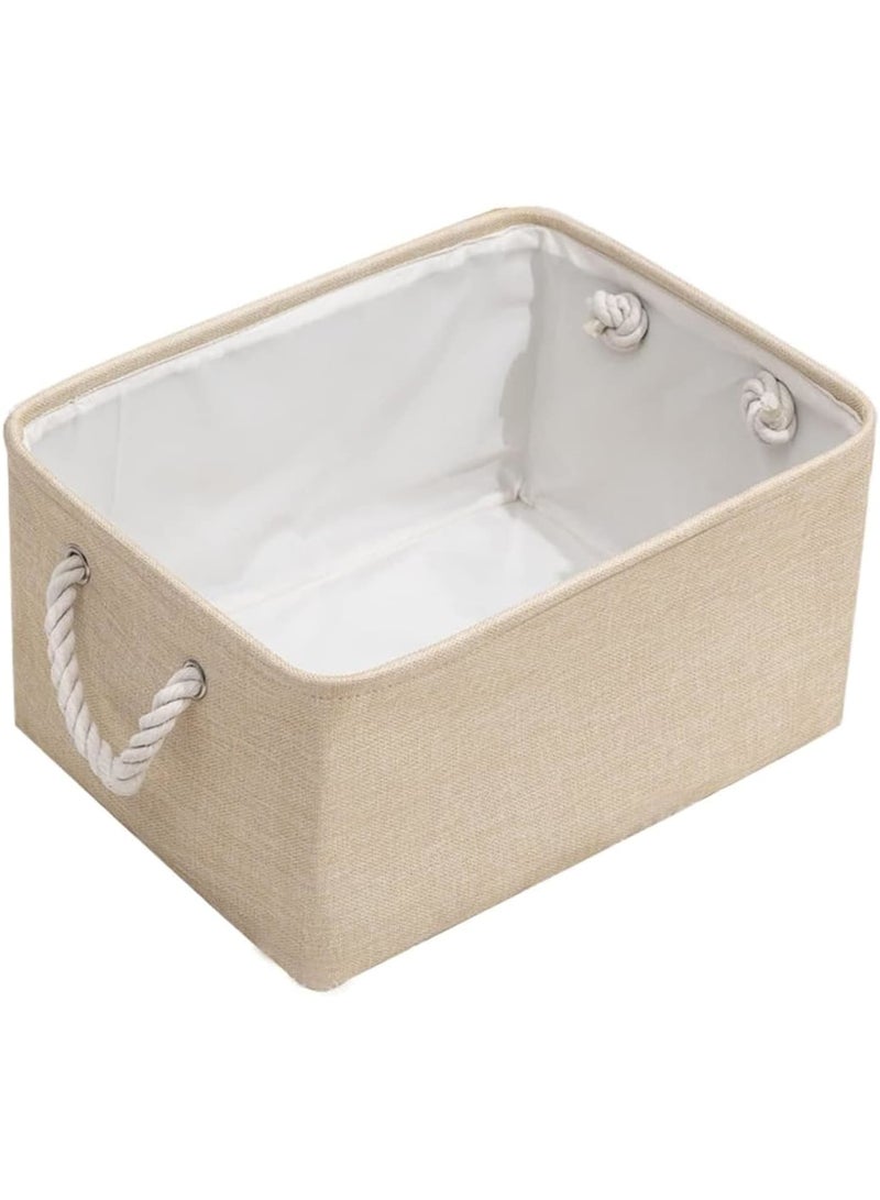 Zikra Closet Storage Bins, 36*26*16 CM Linen Fabric Cube Storage Bin with Handles, Foldable Laundry Baskets for Shelves, Wardrobe, Toys, Clothes, Office, Nursery, Beige - Image 1