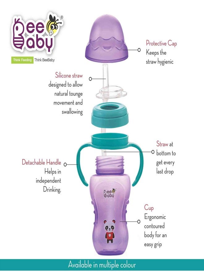 BEEBABY Flexee Soft Silicone Straw Sippy Cup with Detachable Handle | No-Spill, Leak-Proof & No-Drip Design | BPA-Free, Non-Toxic | Easy Grip Sipper Cup | 240 ML, Violet - Image 4