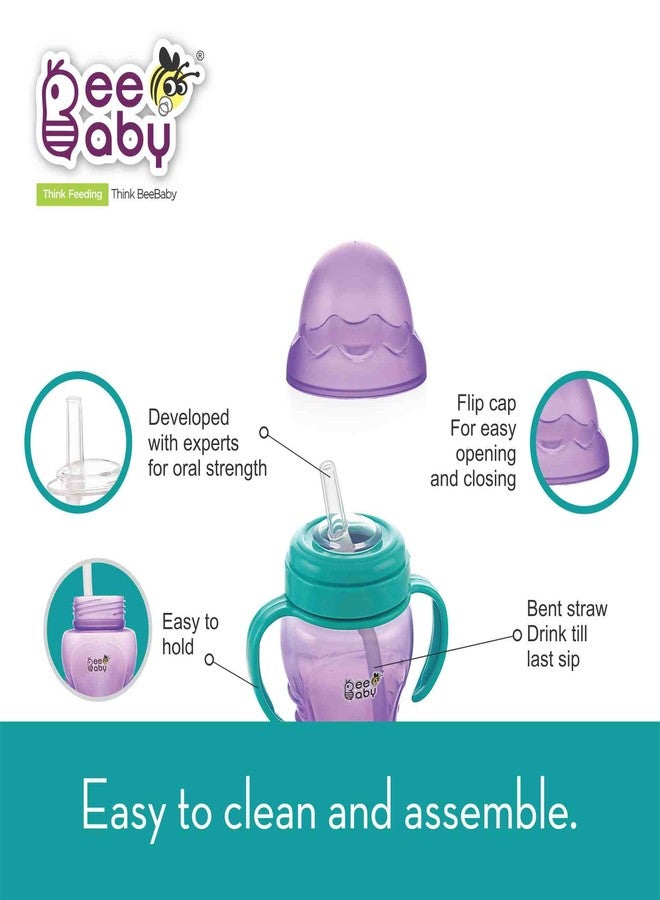 BEEBABY Flexee Soft Silicone Straw Sippy Cup with Detachable Handle | No-Spill, Leak-Proof & No-Drip Design | BPA-Free, Non-Toxic | Easy Grip Sipper Cup | 240 ML, Violet - Image 3
