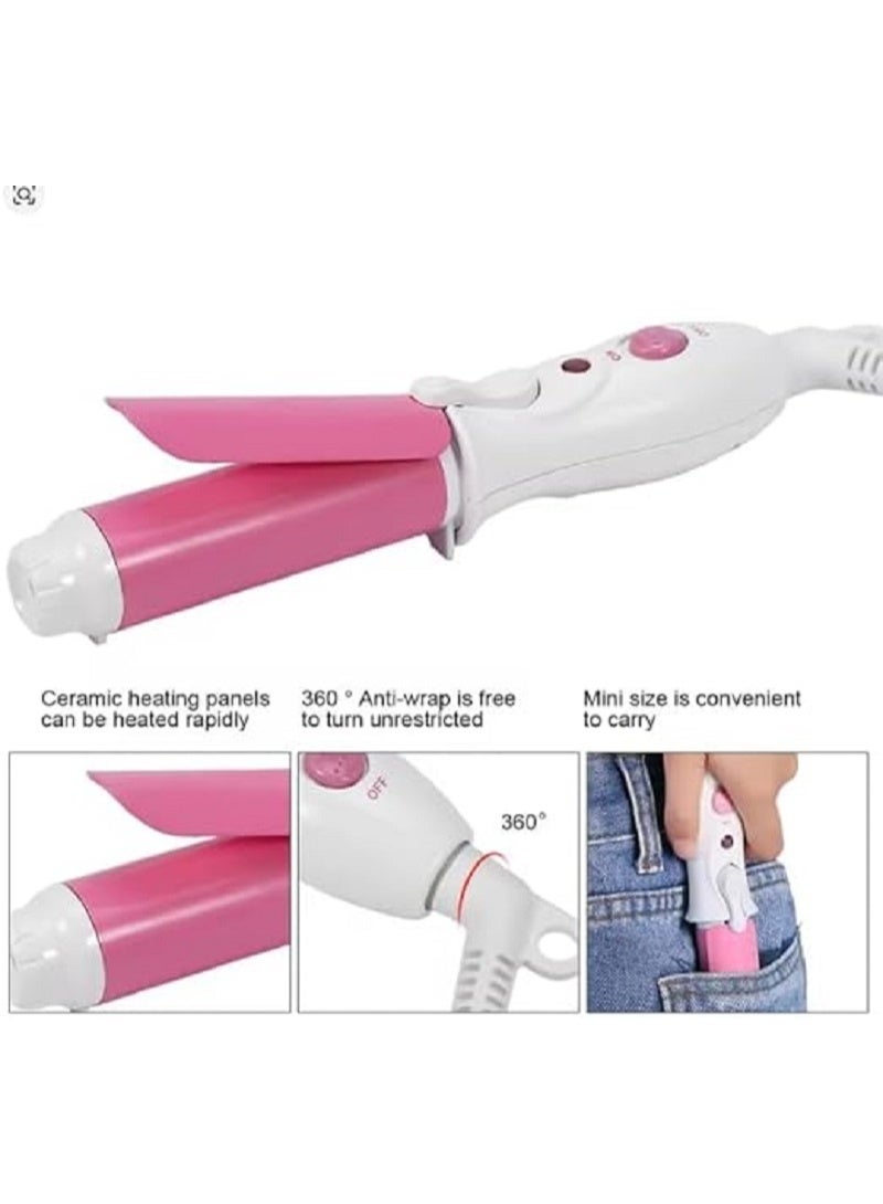 مكواة تجعيد وفرد شعر محمولة من السيراميك – تصميم صغير للسفر مع تسخين فوري ولمسة نهائية براقة للشعر -– تمويج وفرد احترافي بسهولة ( متعدد الالوان ) (بينك) - Image 3