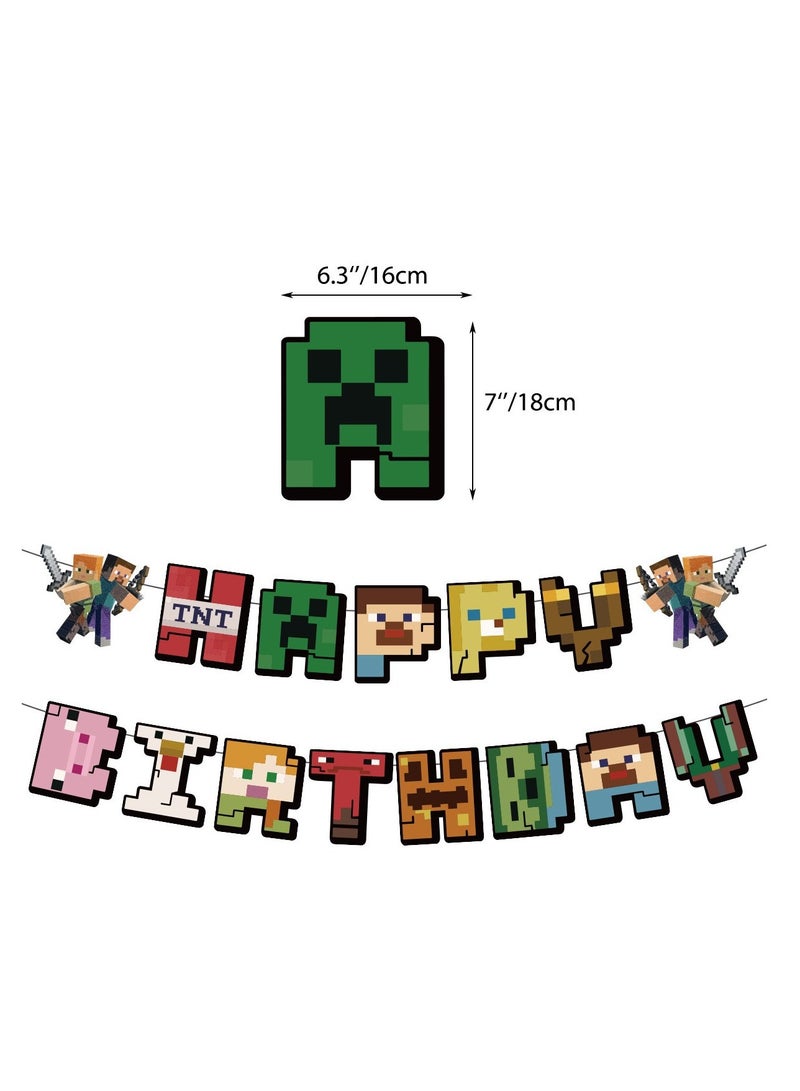 Party Minecraft Theme Party Birthday Supplies Pixel Wars Flag Pull Banner Balloon Cake Flag Decoration Package - Image 3