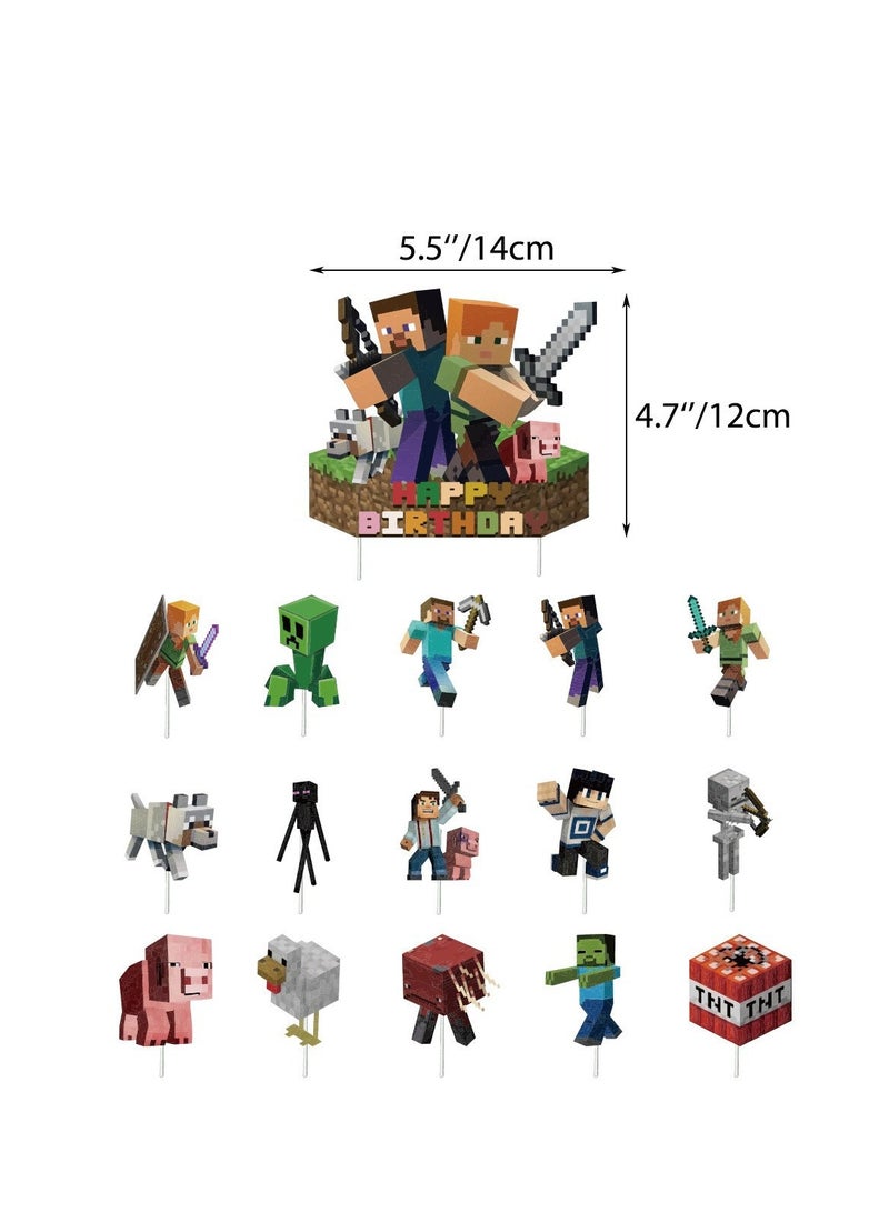 Party Minecraft Theme Party Birthday Supplies Pixel Wars Flag Pull Banner Balloon Cake Flag Decoration Package - Image 4
