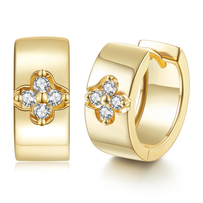 AVECON Clover Moissanite Hoop Earrings for Women, Four Leaf 14K Gold Plated Sterling Silver Post Chunky Hoops for Wedding Engagement Bridal, Gift for Anniversary Birthday Mothers Day - Image 1