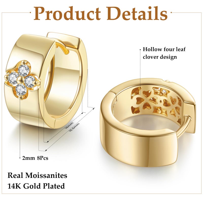 AVECON Clover Moissanite Hoop Earrings for Women, Four Leaf 14K Gold Plated Sterling Silver Post Chunky Hoops for Wedding Engagement Bridal, Gift for Anniversary Birthday Mothers Day - Image 3